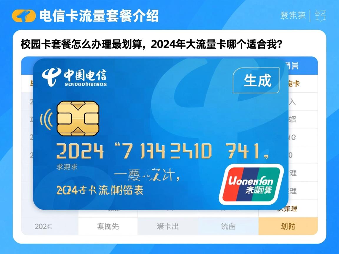 电信卡流量套餐介绍表，校园卡套餐怎么办理最划算，2024年大流量卡哪个适合我？